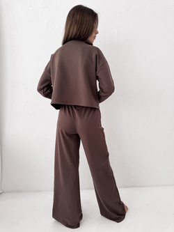 MELIA - BAWEŁNIANE SPODNIE TYPU WIDE LEG CZEKOLADOWE