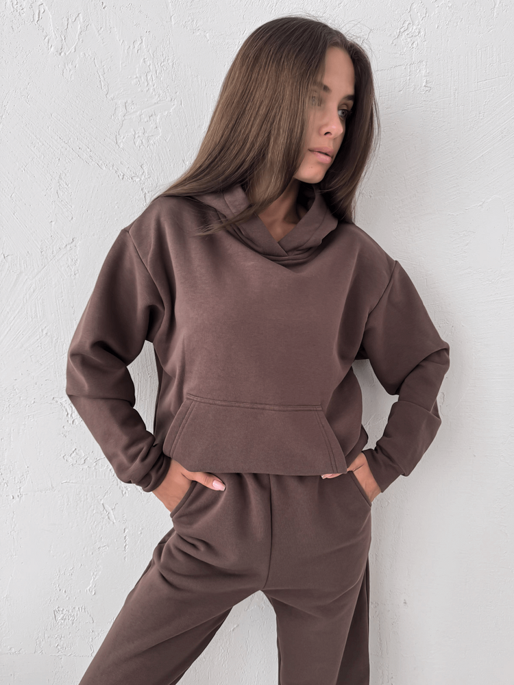 LUMI - BAWEŁNIANA BLUZA Z KAPTUREM CZEKOLADOWA