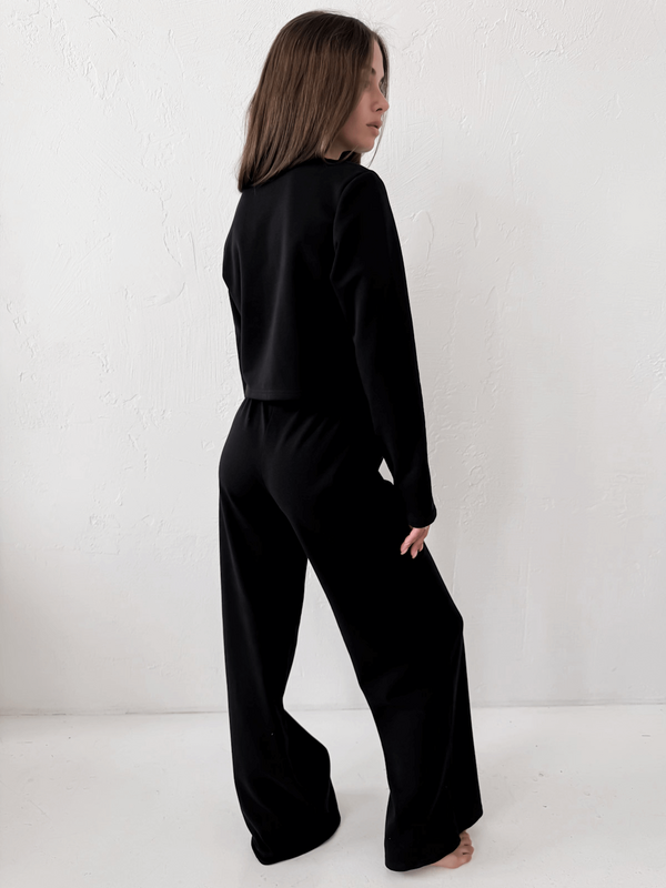 MELIA - BAWEŁNIANE SPODNIE TYPU WIDE LEG CZARNE