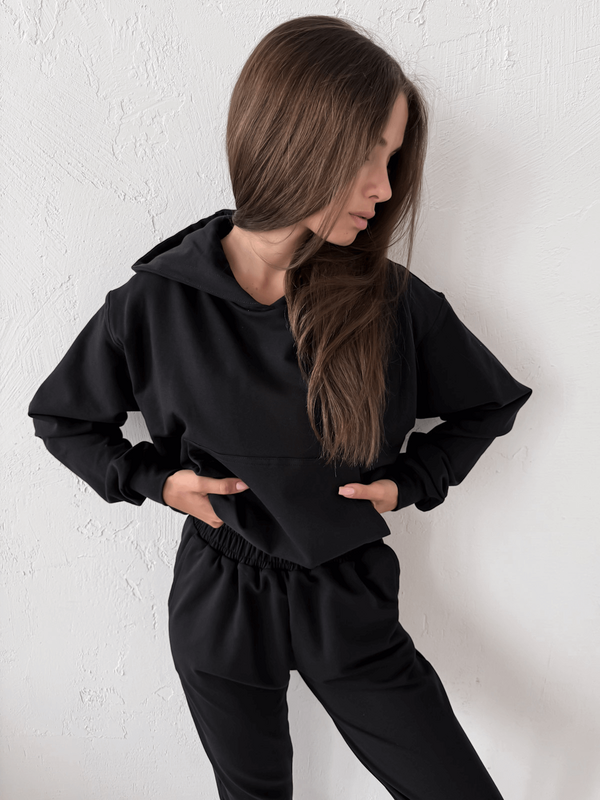 AURELIA - BAWEŁNIANA BLUZA Z KAPTUREM CZARNA