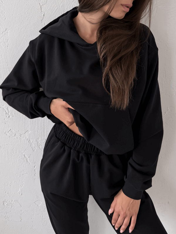 AURELIA - BAWEŁNIANA BLUZA Z KAPTUREM CZARNA