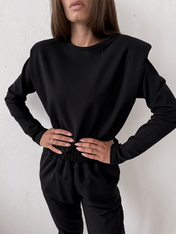 SELINA - BAWEŁNIANA BLUZA Z PODUSZKAMI NA RAMIONACH CZARNA