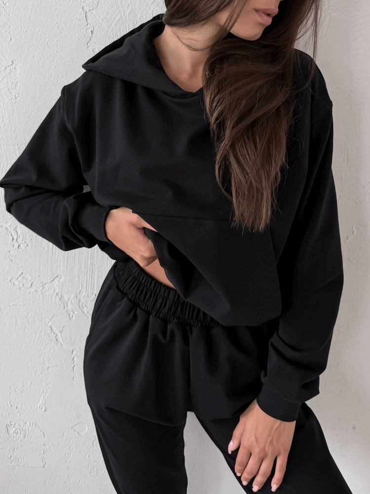 AURELIA - BAWEŁNIANA BLUZA Z KAPTUREM CZARNA