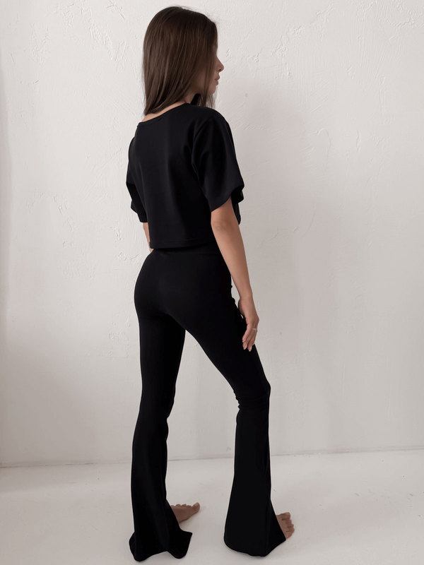 LEIRA - BAWEŁNIANY KRÓTKI T-SHIRT BASIC CZARNY