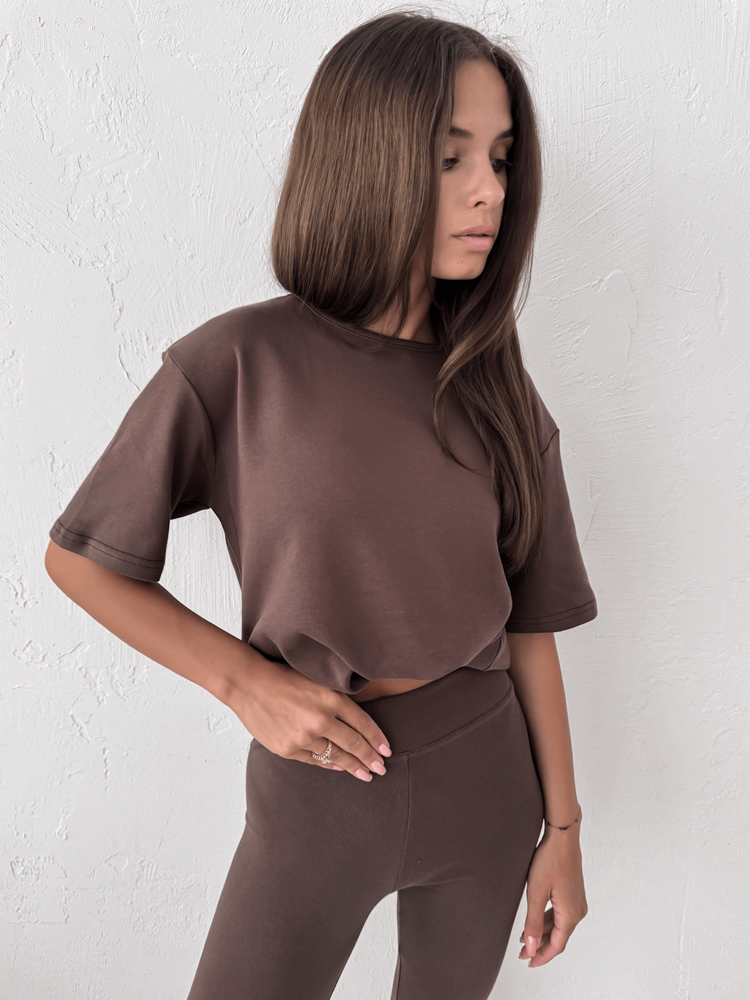 ATLANTA - BAWEŁNIANY T-SHIRT BASIC CZEKOLADOWY