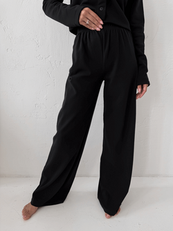 MELIA - BAWEŁNIANE SPODNIE TYPU WIDE LEG CZARNE