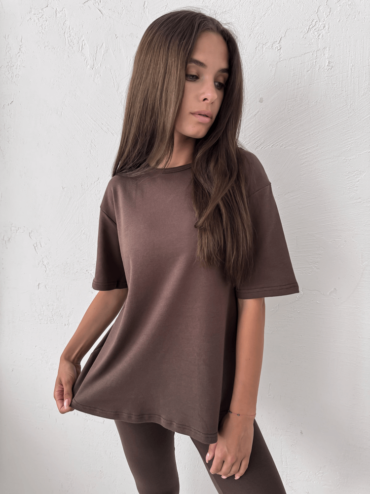ATLANTA - BAWEŁNIANY T-SHIRT BASIC CZEKOLADOWY
