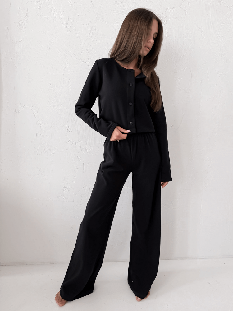MELIA - BAWEŁNIANE SPODNIE TYPU WIDE LEG CZARNE