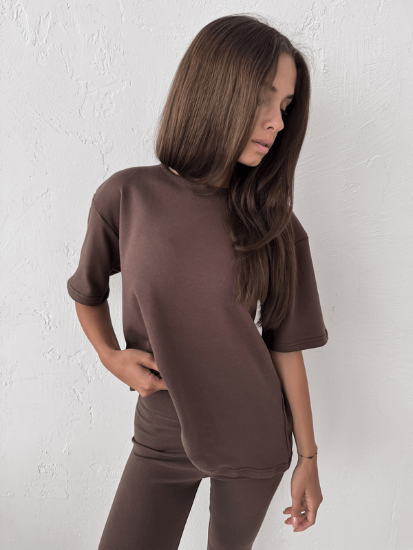 ATLANTA - BAWEŁNIANY T-SHIRT BASIC CZEKOLADOWY