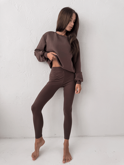 AURORA - BAWEŁNIANA BLUZA TYPU BASIC CZEKOLADOWA