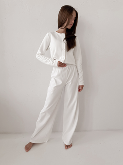 MELIA - BAWEŁNIANE SPODNIE TYPU WIDE LEG ECRU