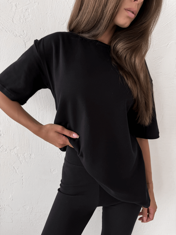 ATLANTA - BAWEŁNIANY T-SHIRT BASIC CZARNY