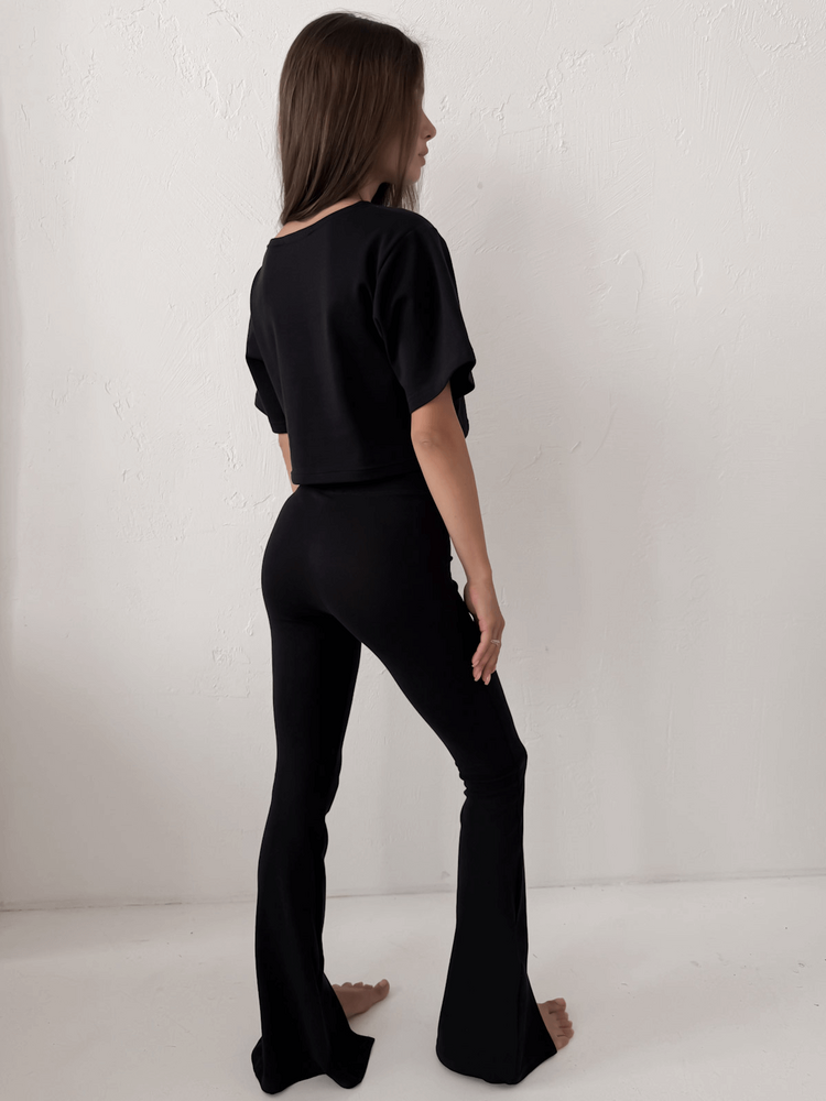 LEIRA - BAWEŁNIANY KRÓTKI T-SHIRT BASIC CZARNY