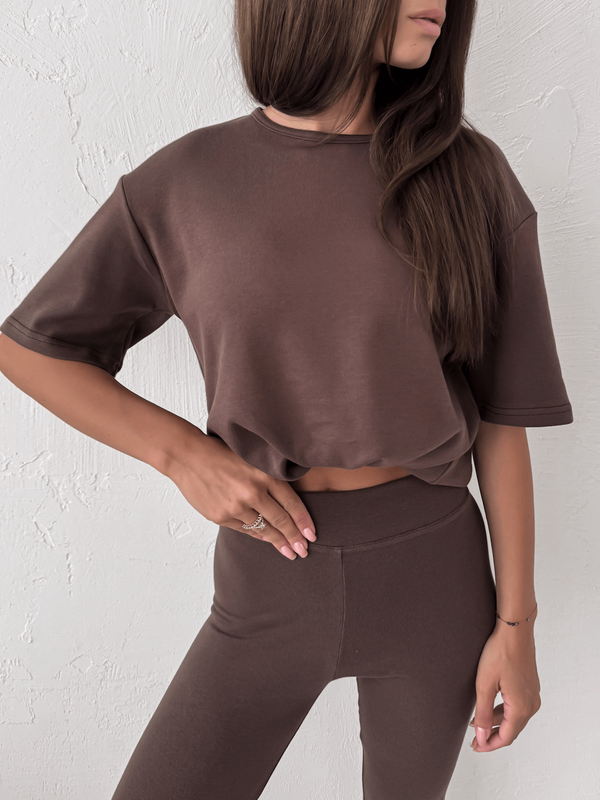 ATLANTA - BAWEŁNIANY T-SHIRT BASIC CZEKOLADOWY
