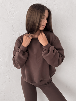 AURORA - BAWEŁNIANA BLUZA TYPU BASIC CZEKOLADOWA