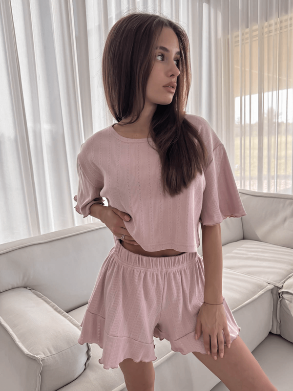 MELISSA - BAWEŁNIANA PIŻAMA BLUZKA I SPODENKI BRUDNY RÓŻ
