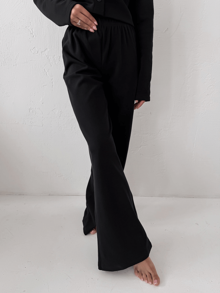 MELIA - BAWEŁNIANE SPODNIE TYPU WIDE LEG CZARNE