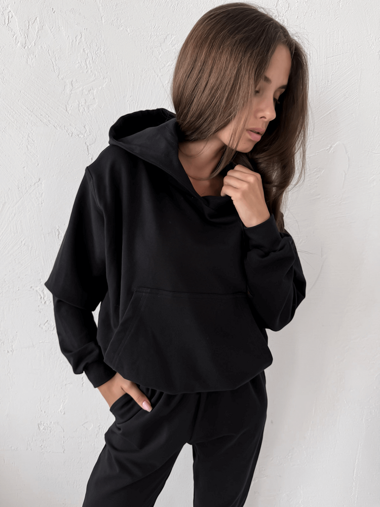 AURELIA - BAWEŁNIANA BLUZA Z KAPTUREM CZARNA