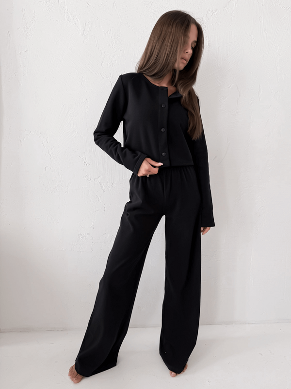 MELIA - BAWEŁNIANE SPODNIE TYPU WIDE LEG CZARNE