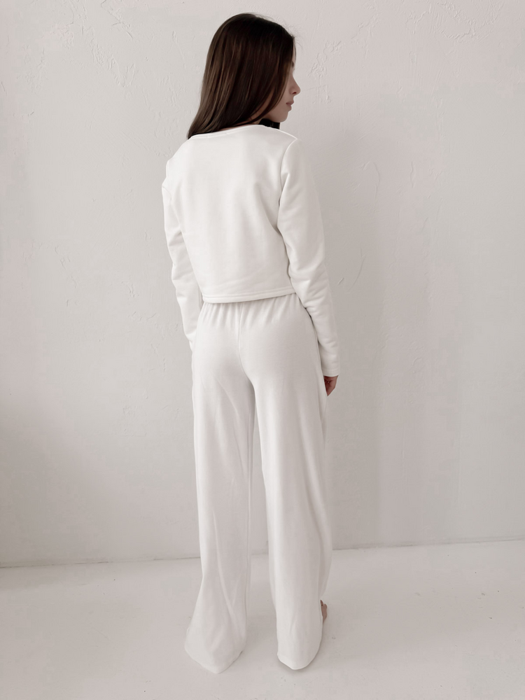 MELIA - BAWEŁNIANE SPODNIE TYPU WIDE LEG ECRU