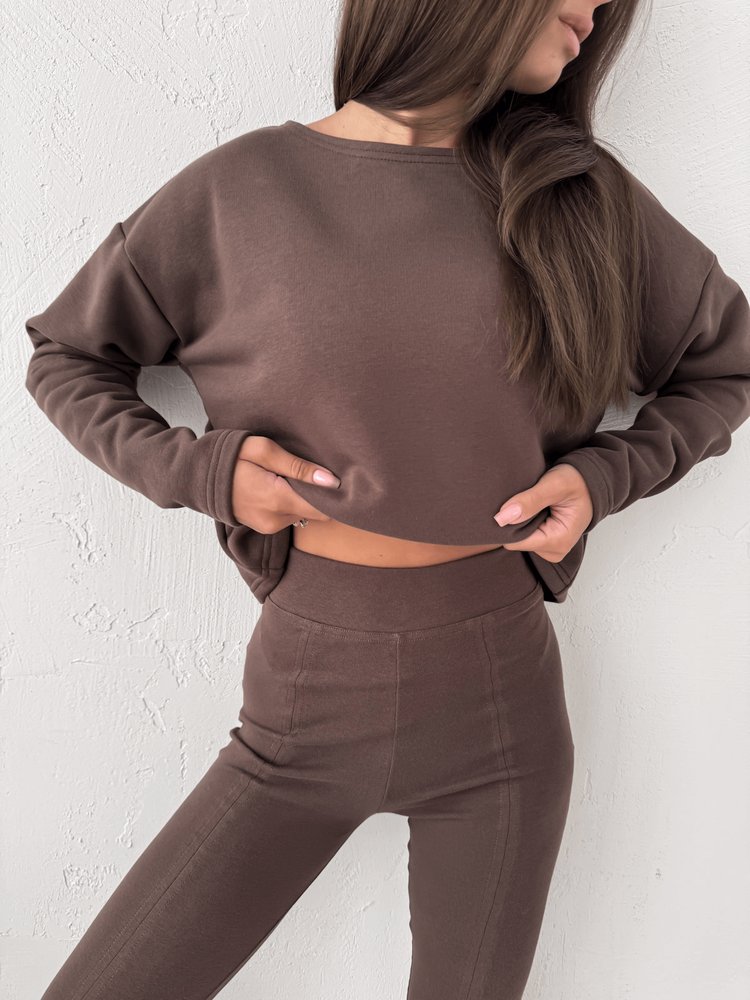 MELIA - BAWEŁNIANA KRÓTKA BLUZA CZEKOLADOWA