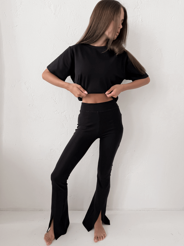 LEIRA - BAWEŁNIANY KRÓTKI T-SHIRT BASIC CZARNY